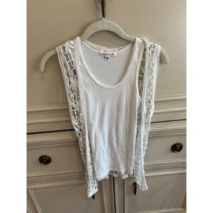 Alice & Olivia White Tank Vest Duo‎ Set 100% Linen Stretch XS Lace